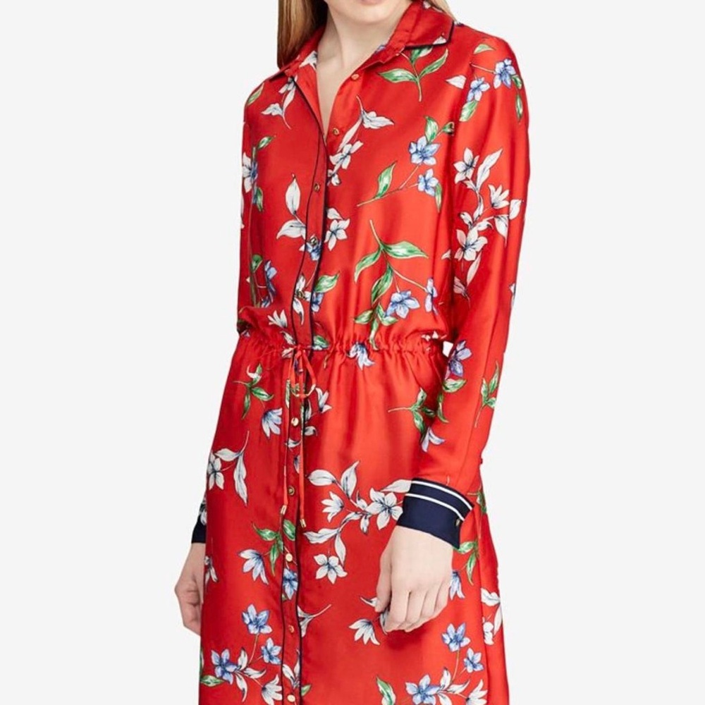 Polo by Ralph Lauren Red and Green Long Sleeve Shirt Dress